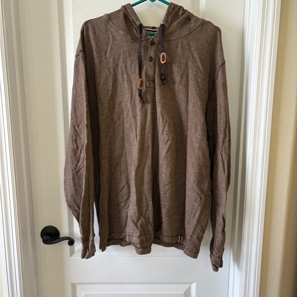 Ruff Hewn Men’s XXL Brown Hooded Henley Pullover 100% Cotton - Picture 1 of 6
